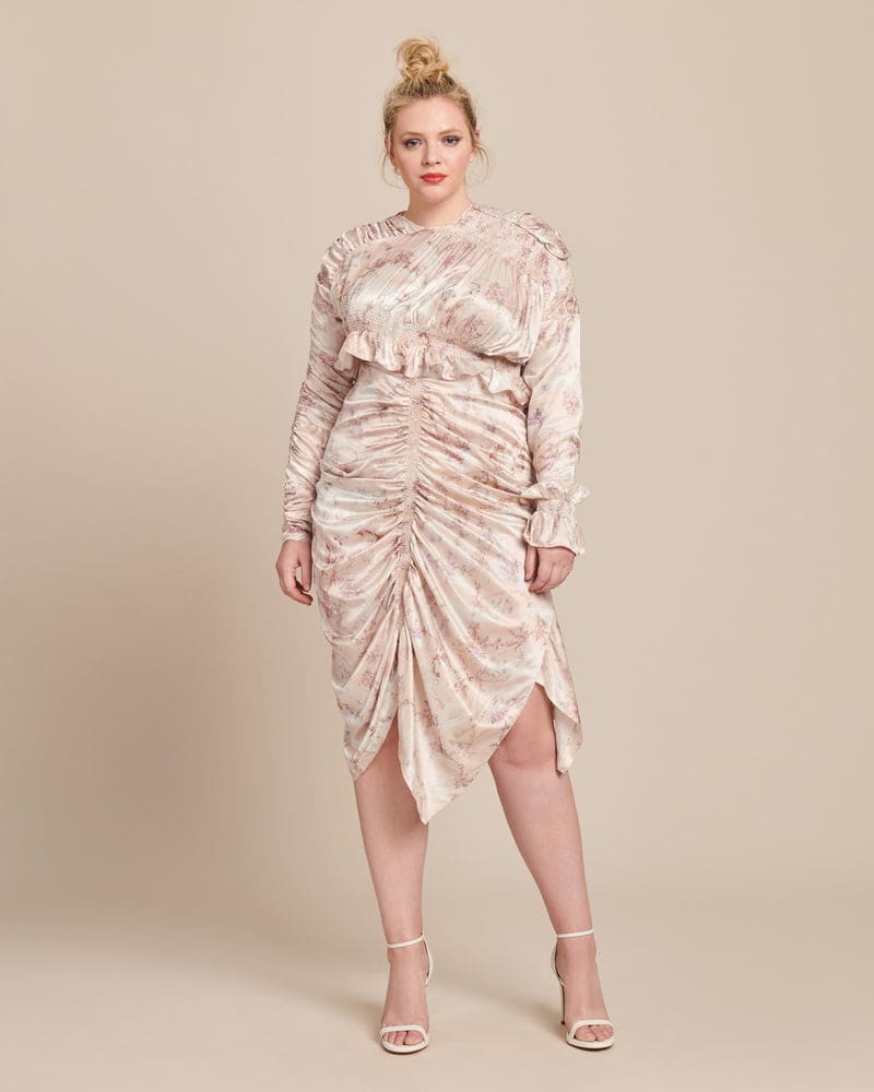 Front of a model wearing a size XL Dakota Dress in Plastic Garden by Preen by Thornton Bregazzi. | dia_product_style_image_id:226002
